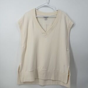 ATHLETA Retroterry V-neck Sweatshirt Top Womens Large Cream Sleeveless Vest